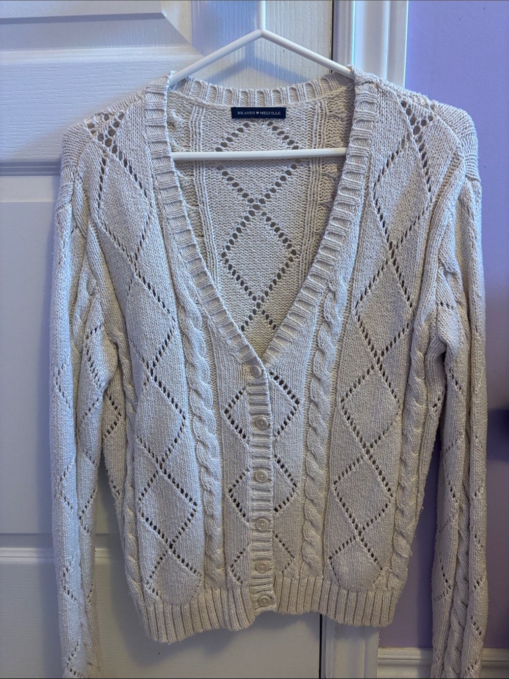 Brandy Melville Cream Cable Knit V-Neck Cardigan